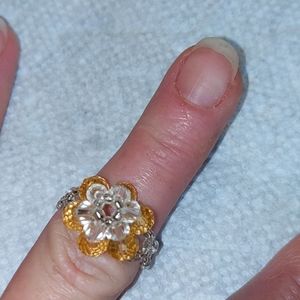 Yellow & Clear Beaded Stretch Ring